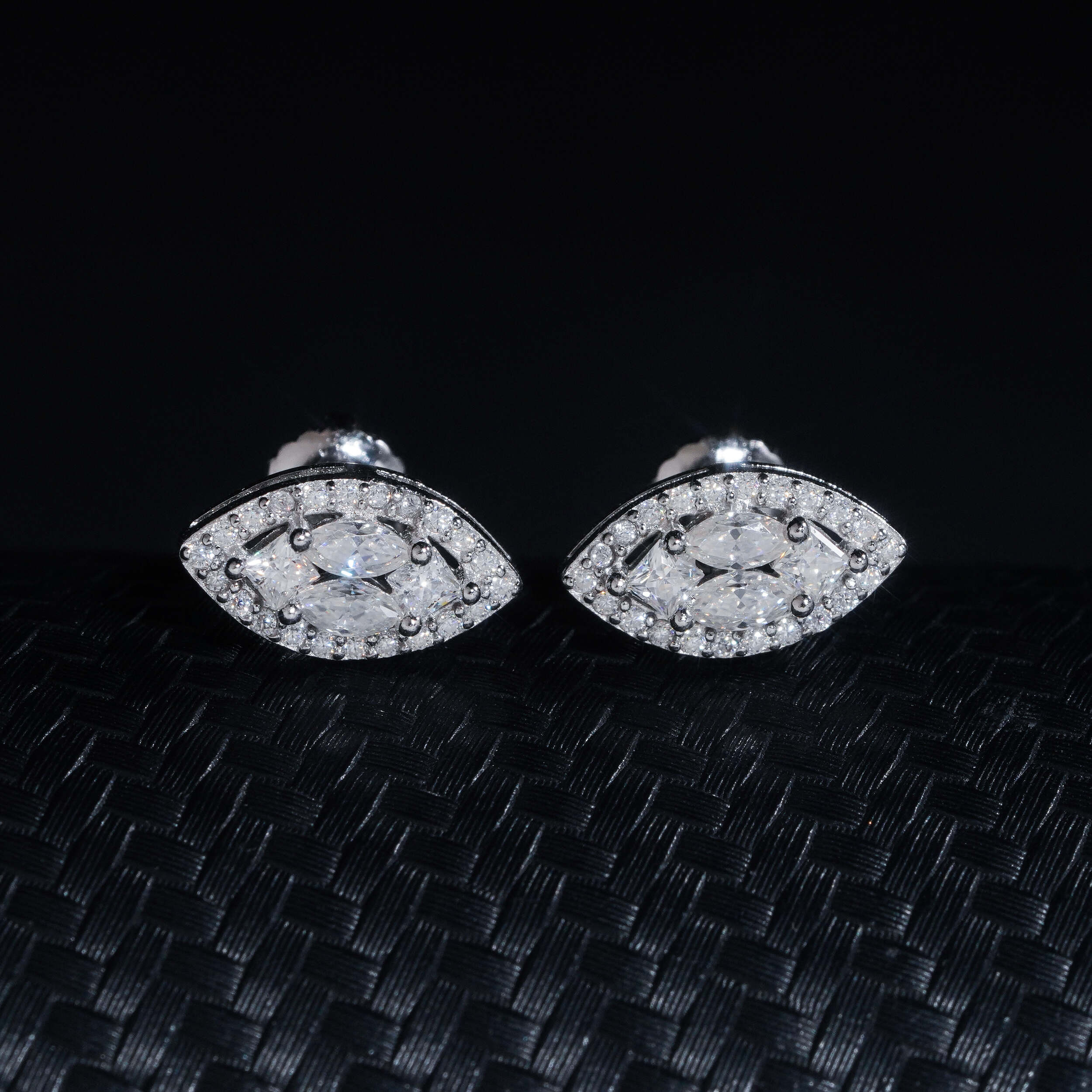 Sterling Silver Moissanite Stud Earrings, Hip Hop Screw Back