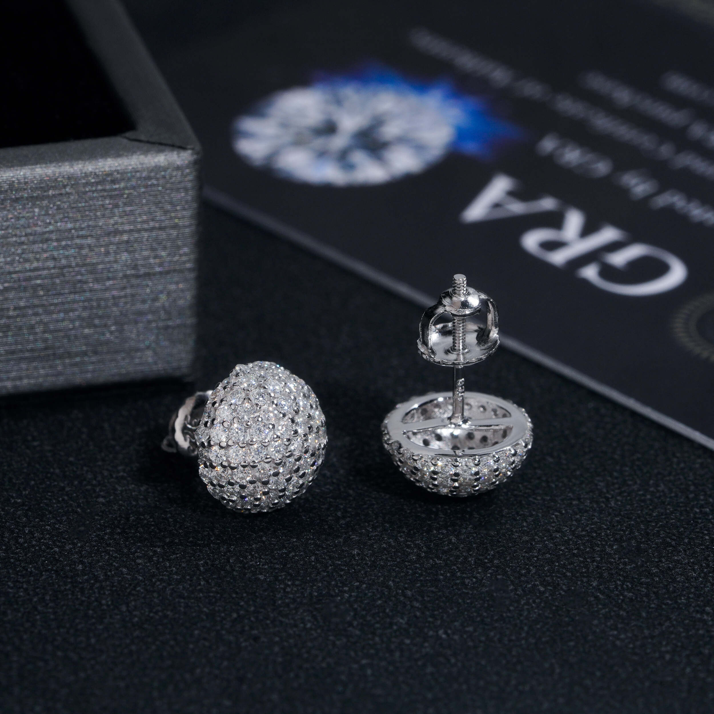 Micro Pave Iced Out Disc Ball Moissanite Studs 925 Sterling Silver