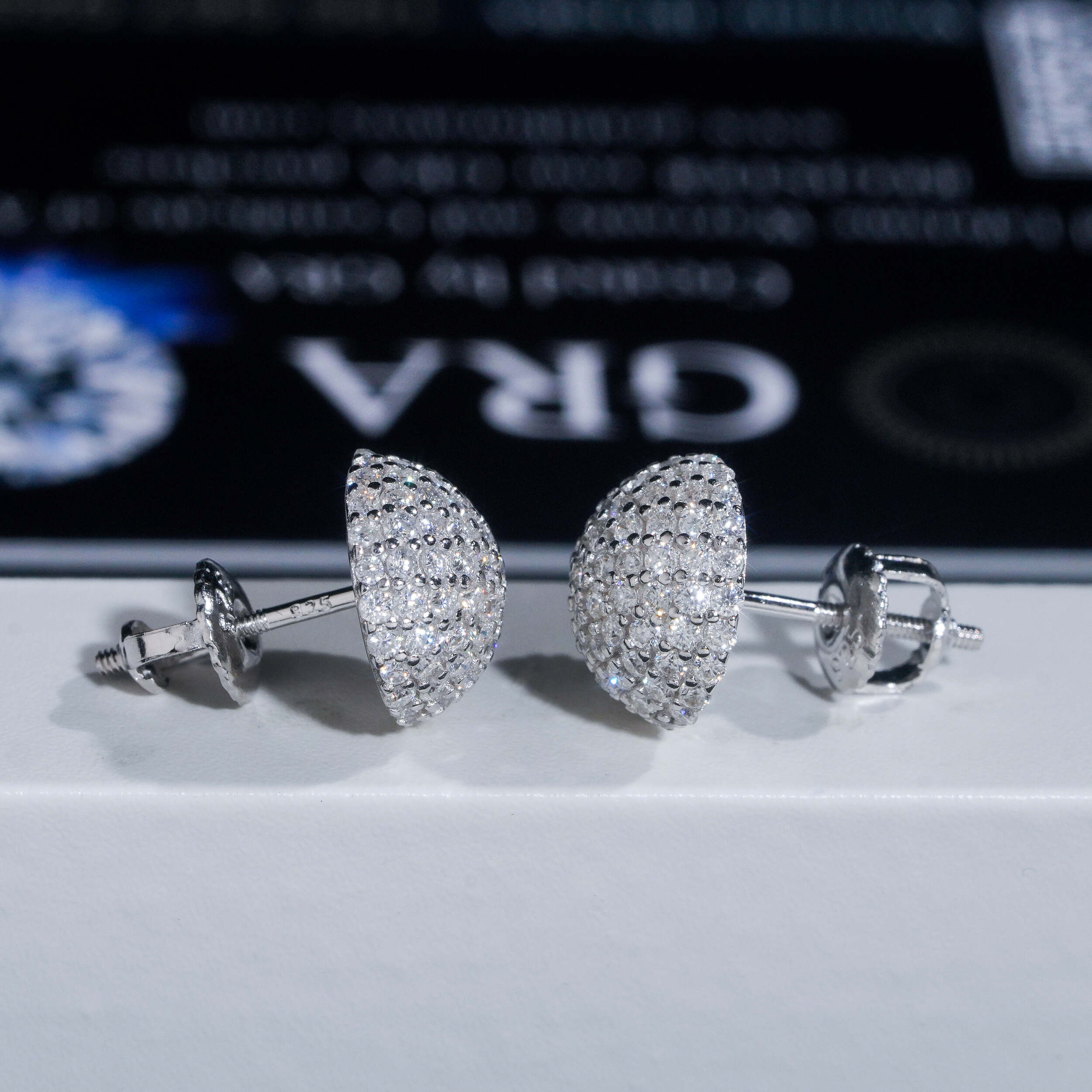 Micro Pave Iced Out Disc Ball Moissanite Studs 925 Sterling Silver