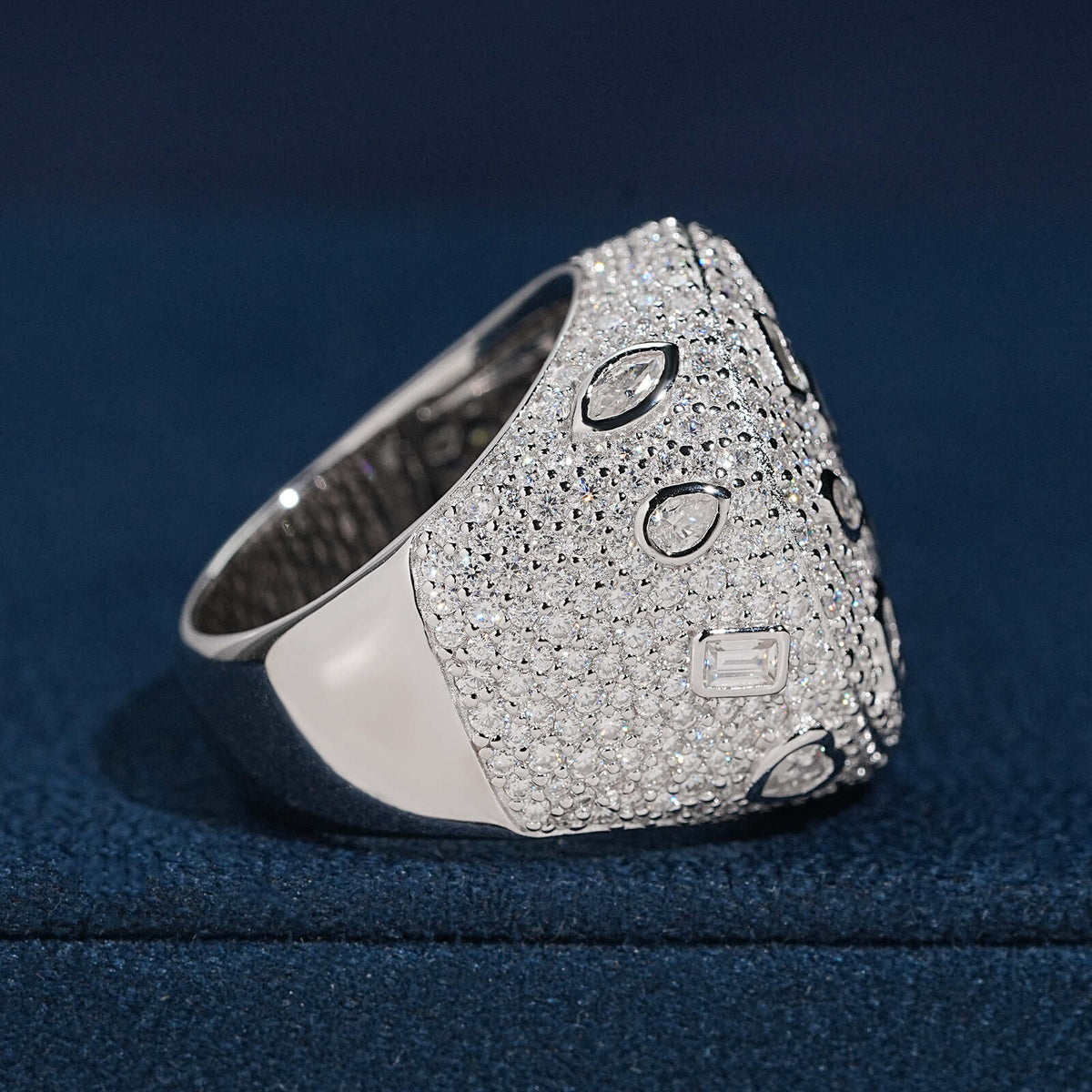 Bezel Setting Fancy Cut Iced Out Moissanite Diamond Ring