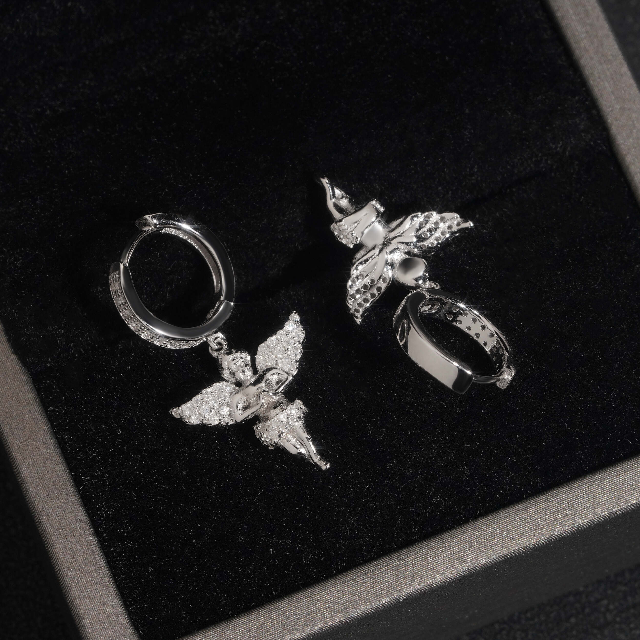 VVS D Color Moissanite Diamond Iced Out 925 Sterling Silver Angel Drop Hoop Earrings For Men