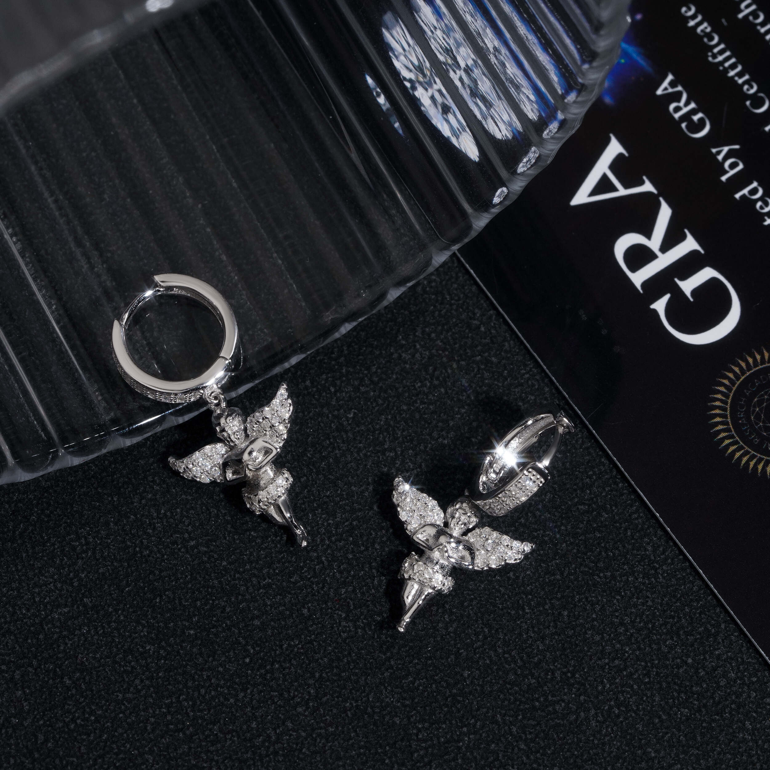 VVS D Color Moissanite Diamond Iced Out 925 Sterling Silver Angel Drop Hoop Earrings For Men