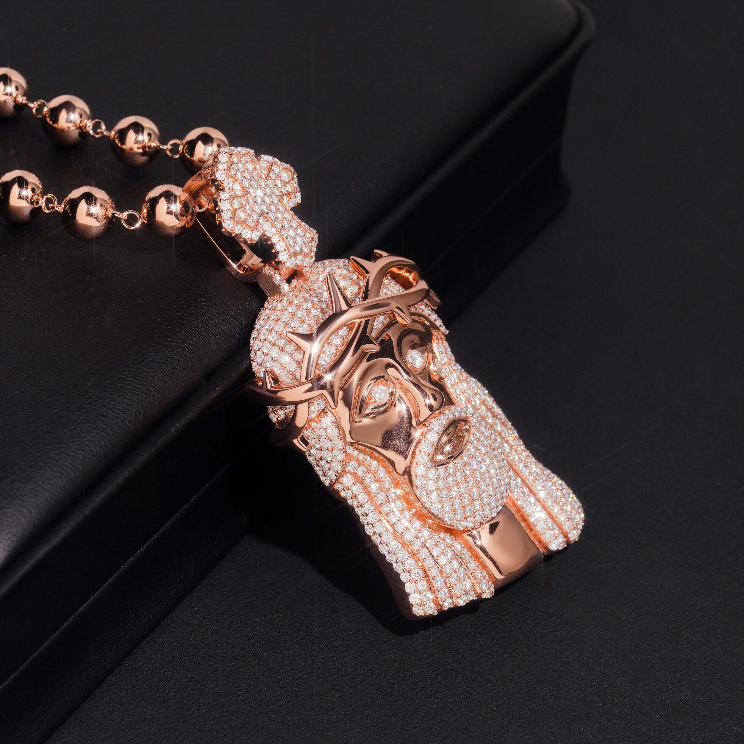 Cross Bail Design Custom Made Rose Gold Jeuss Pendant VVS Moissanite Diamond