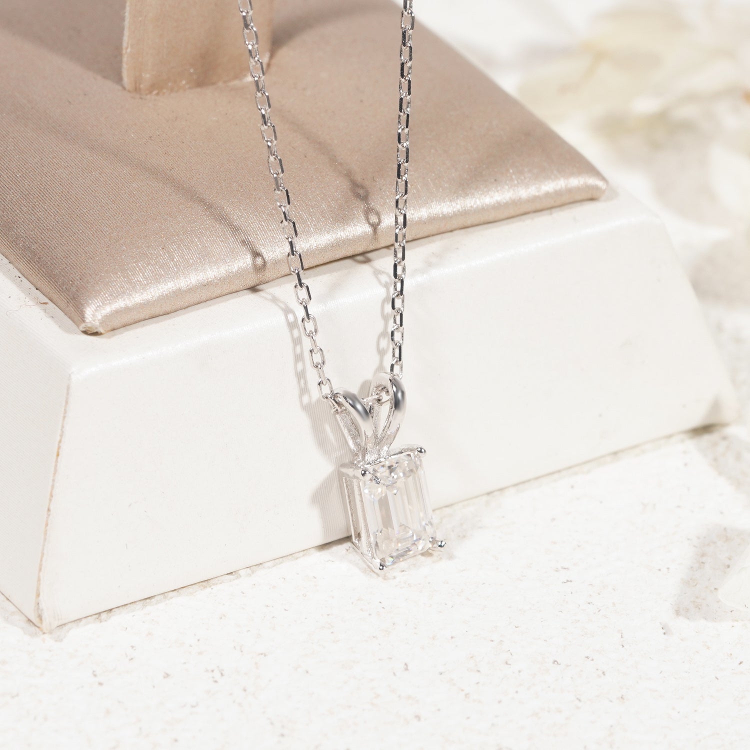 Solitaire 1ct Emerald Cut Moissanite Diamond Necklace Solid Silver For Women