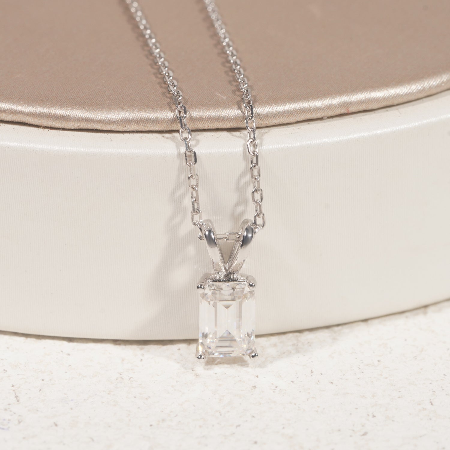 Solitaire 1ct Emerald Cut Moissanite Diamond Necklace Solid Silver For Women