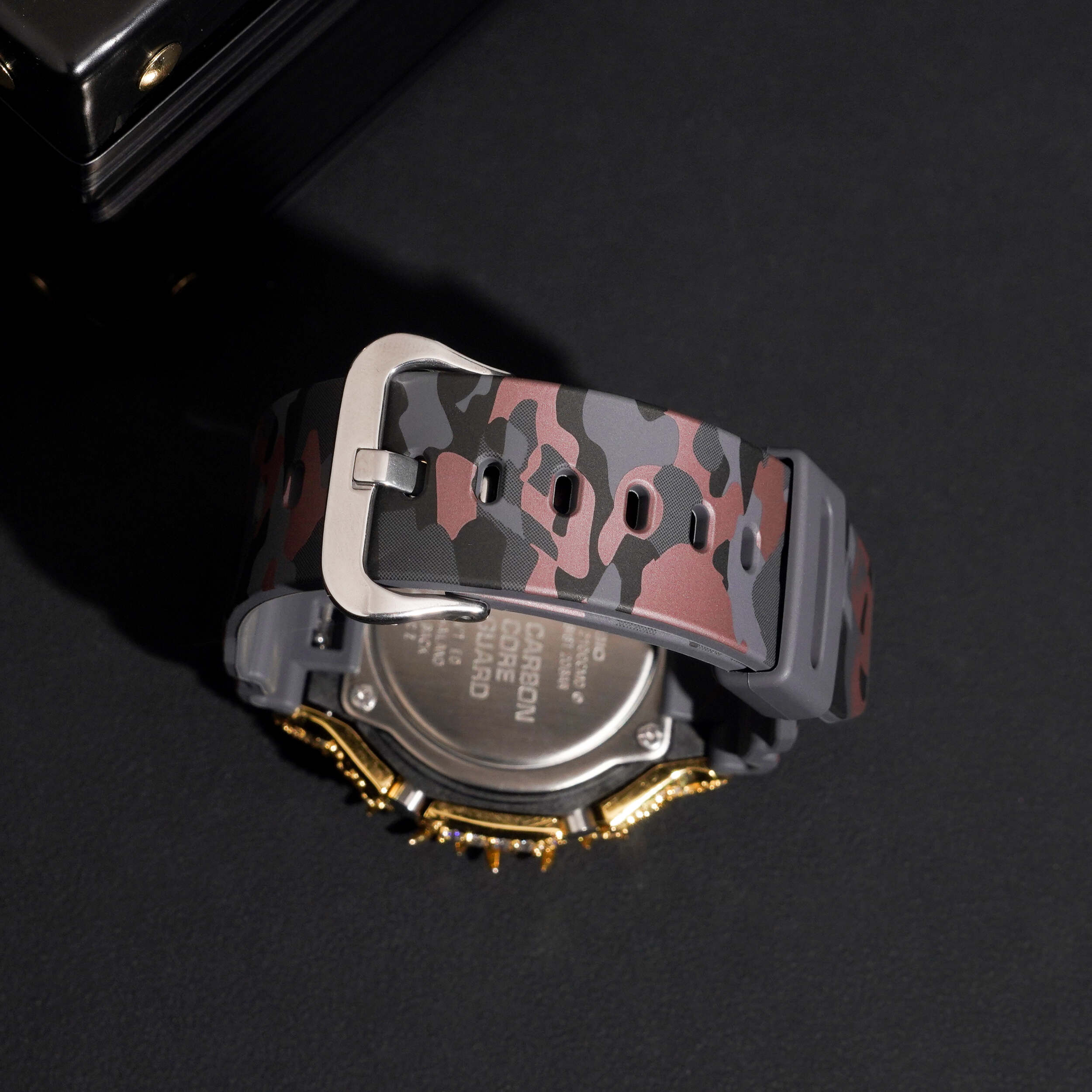 Yellow Gold Camo Band Iced Out G Shock GA2100 Watch