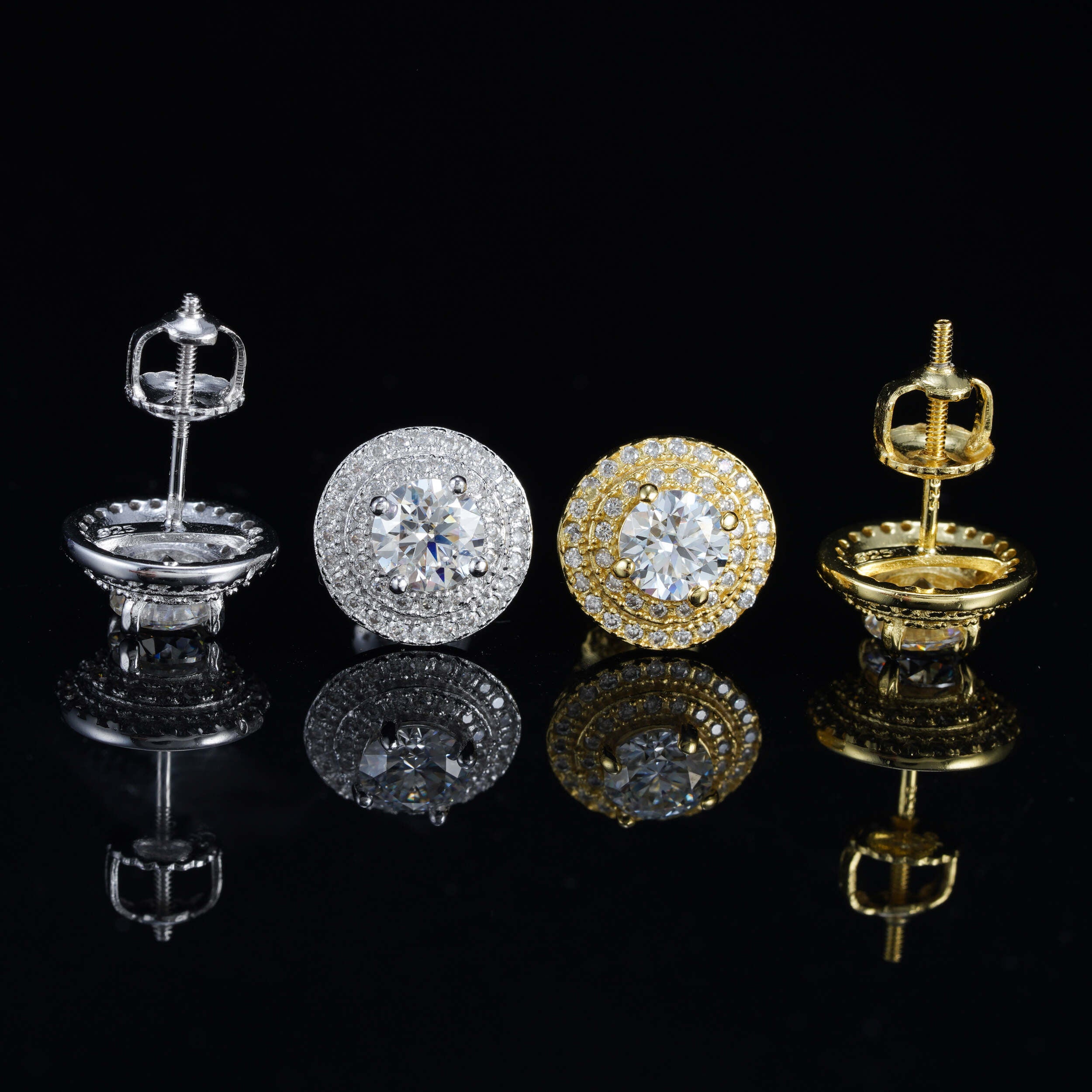 Brincos masculinos Iced Out Fashion Screw Back Halo Diamond Moissanite