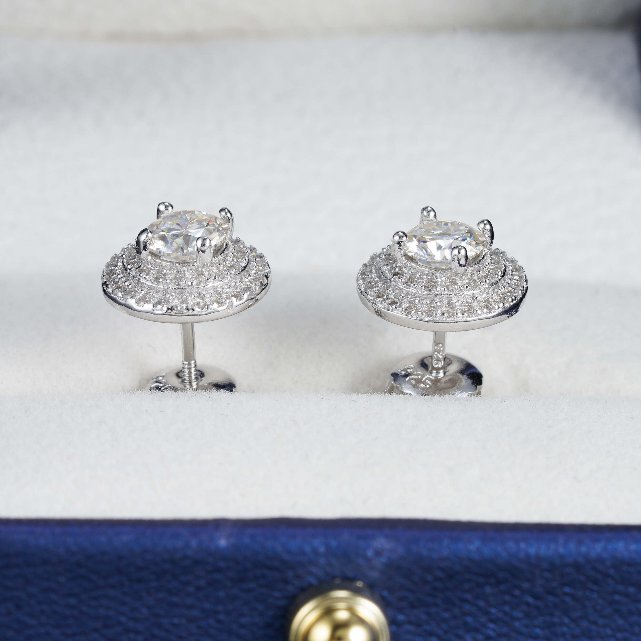 Brincos masculinos Iced Out Fashion Screw Back Halo Diamond Moissanite