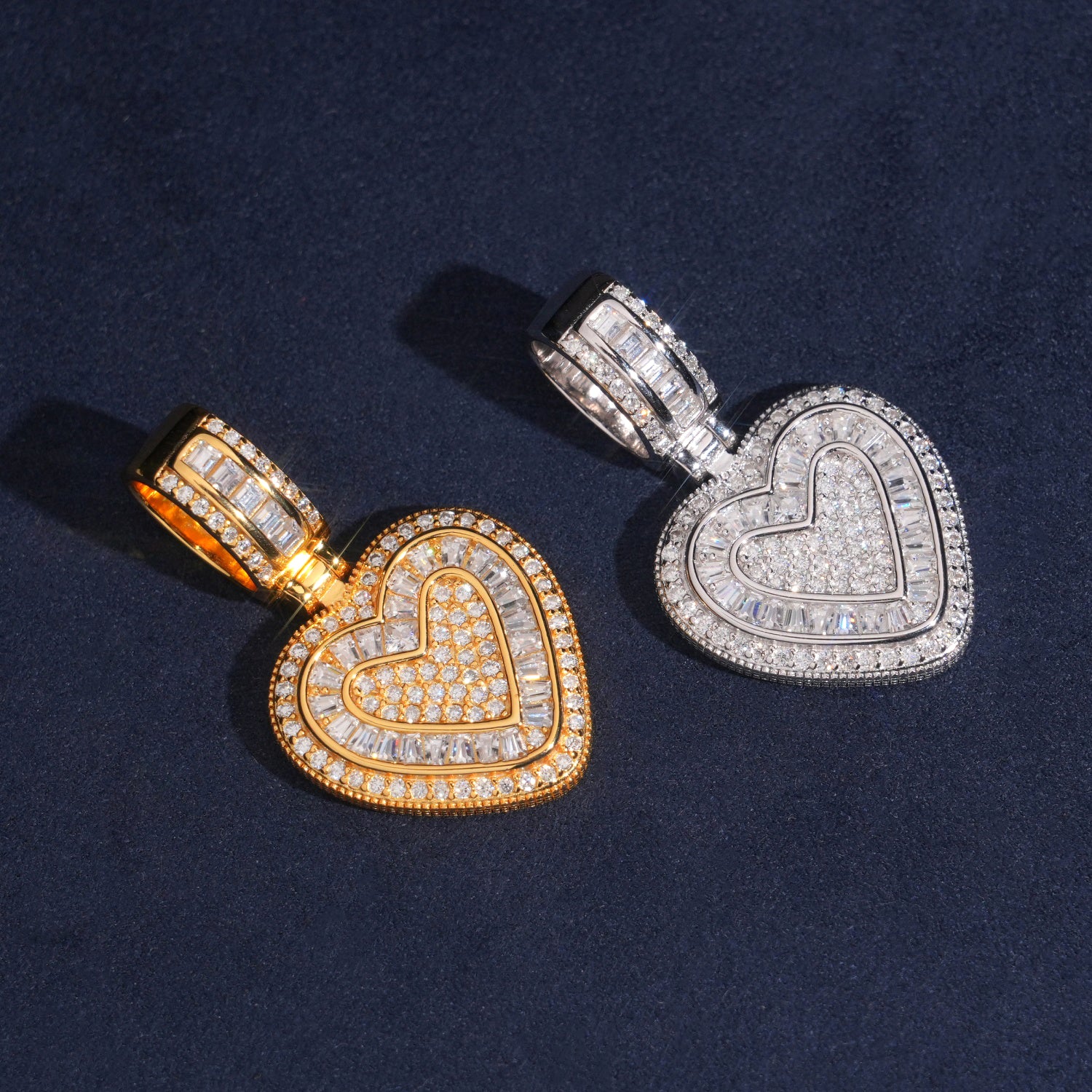 Mini Size Unisex Heart Charm Pendant Moissanite Diamond