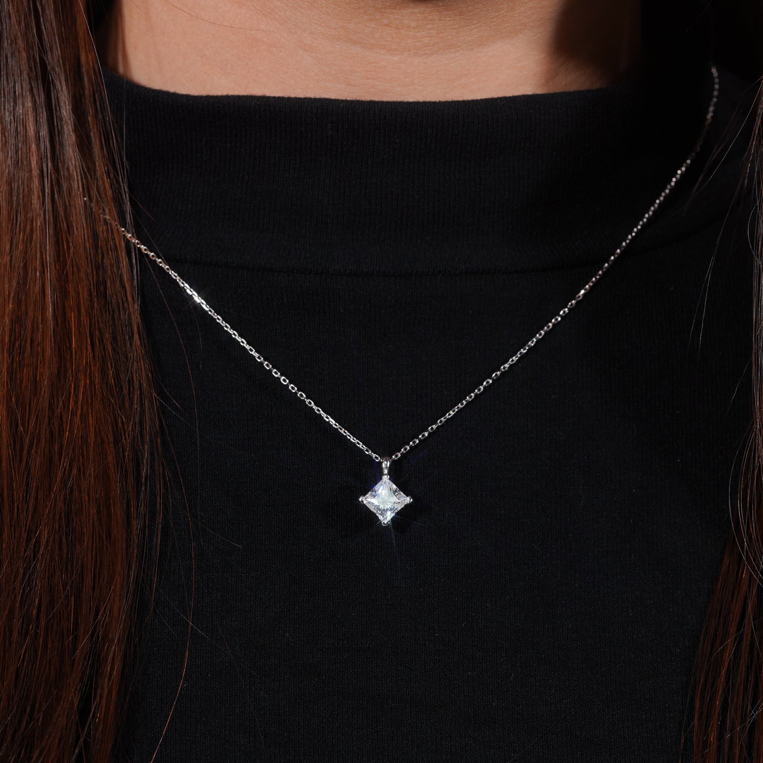 Hot Sell 1CT Princess Cut Moissanite Diamond Solitaire Necklace For Women