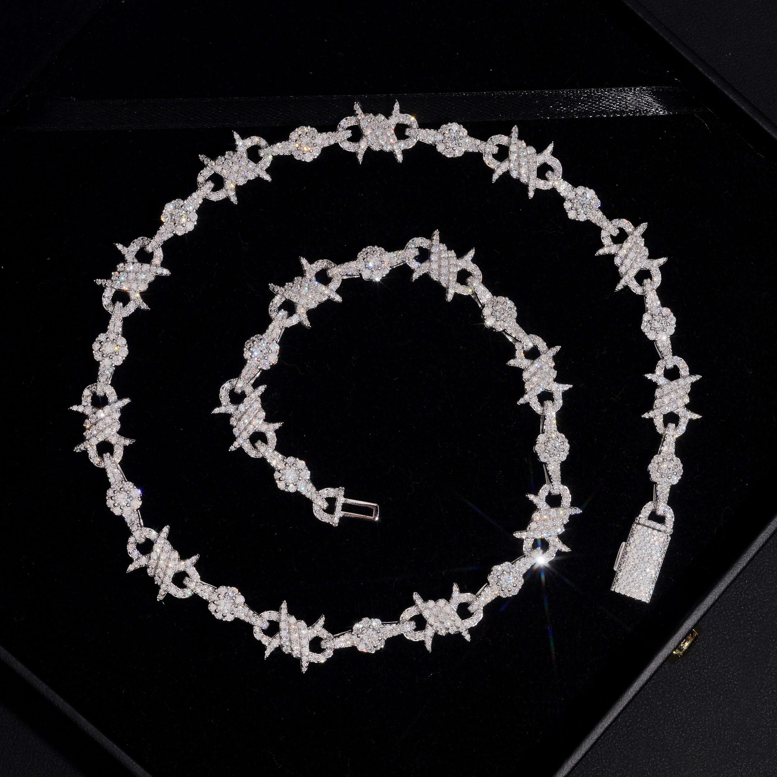 Moissanite Diamond 10MM Wire Link Infinity Chain Necklace 925 Sterling Silver