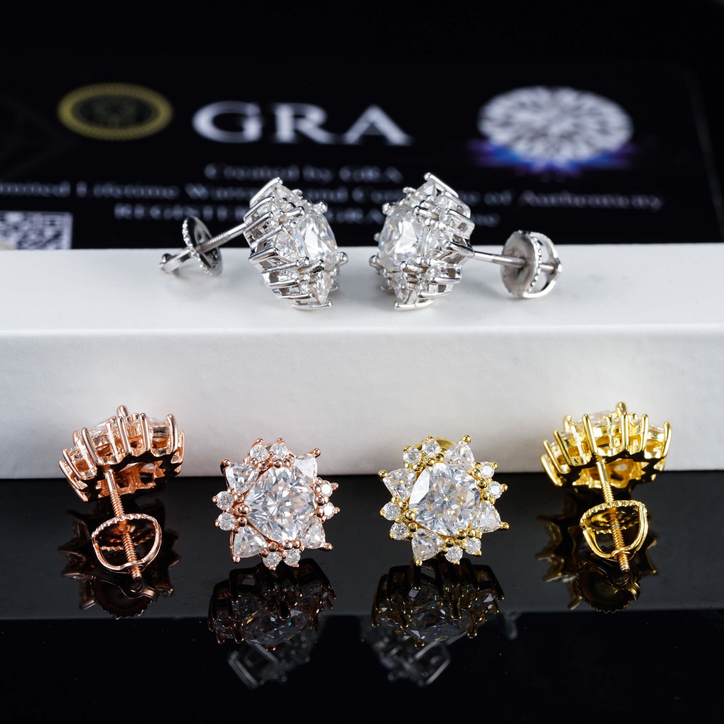 VVS Moissanite Stud Earrings Screw Back For Men And Women Solid Silver