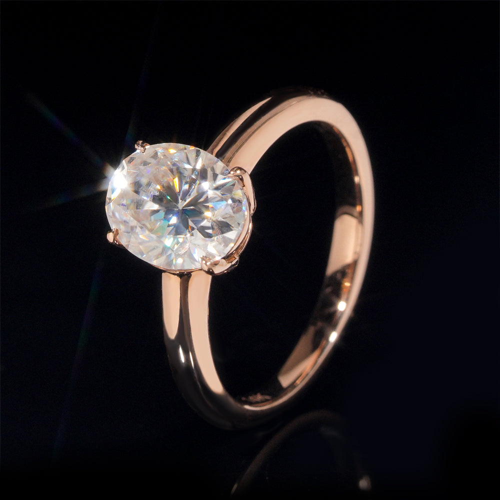 2CT Oval Cut Moissanite Solitaire Ring 10K 14K 18K Real Rose Gold
