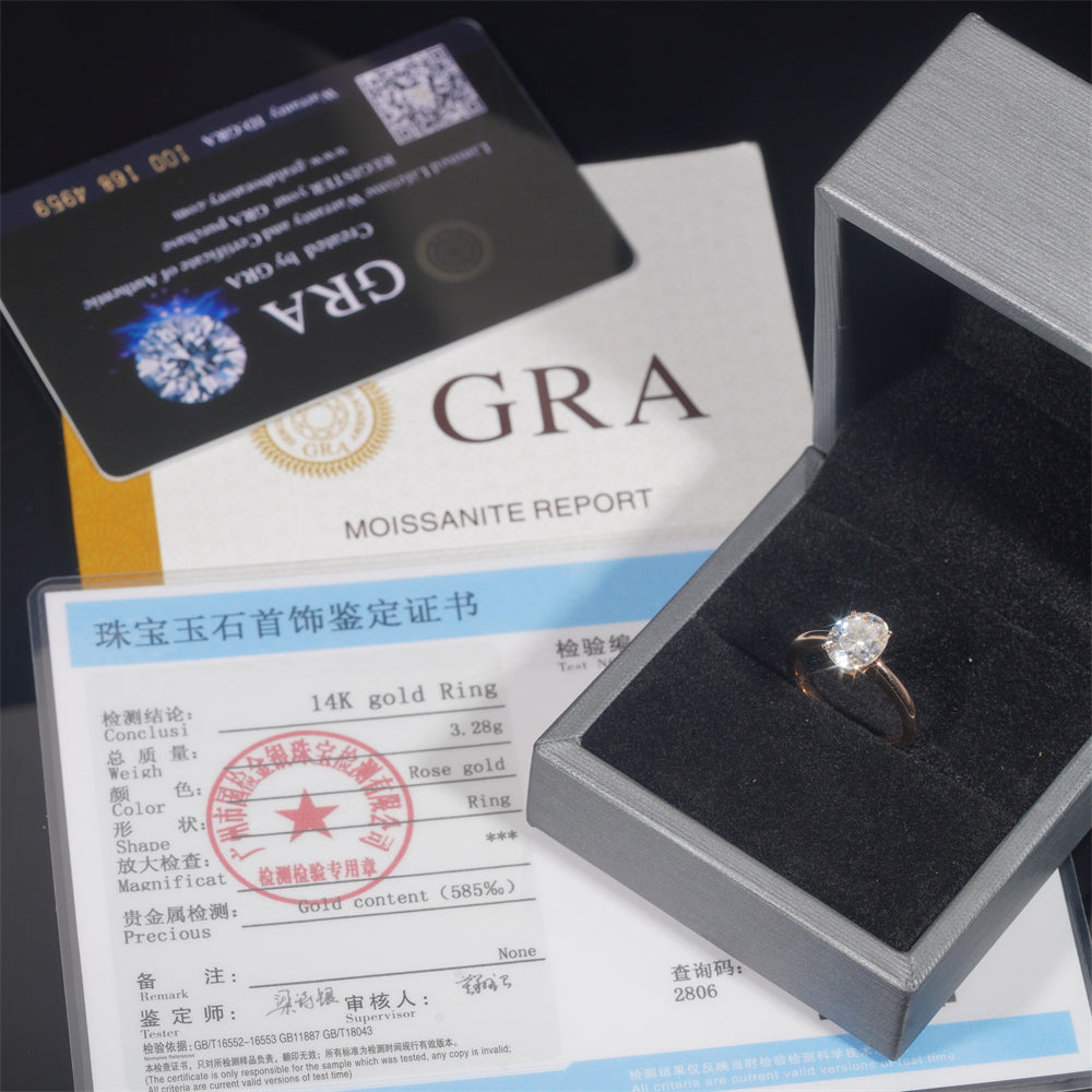 2CT Oval Cut Moissanite Solitaire Ring 10K 14K 18K Real Rose Gold