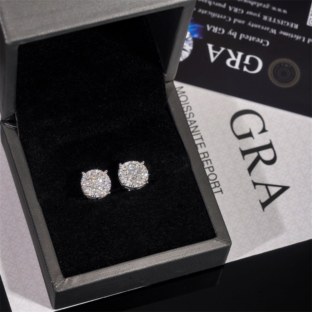 VVS Moissanite Earrings Screw Back For Men Iced Out 925 Silver