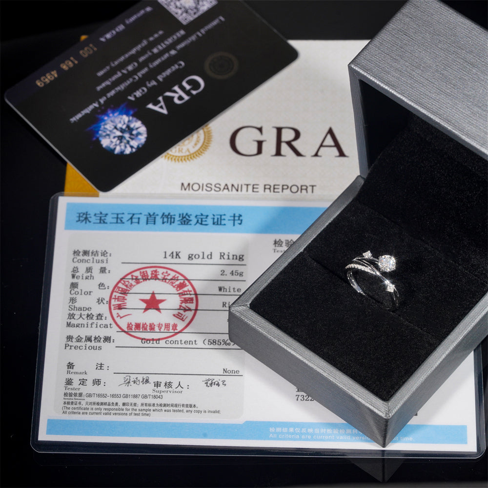 10K 14K 18K White Gold 1CT Moissanite Diamond Women Ring