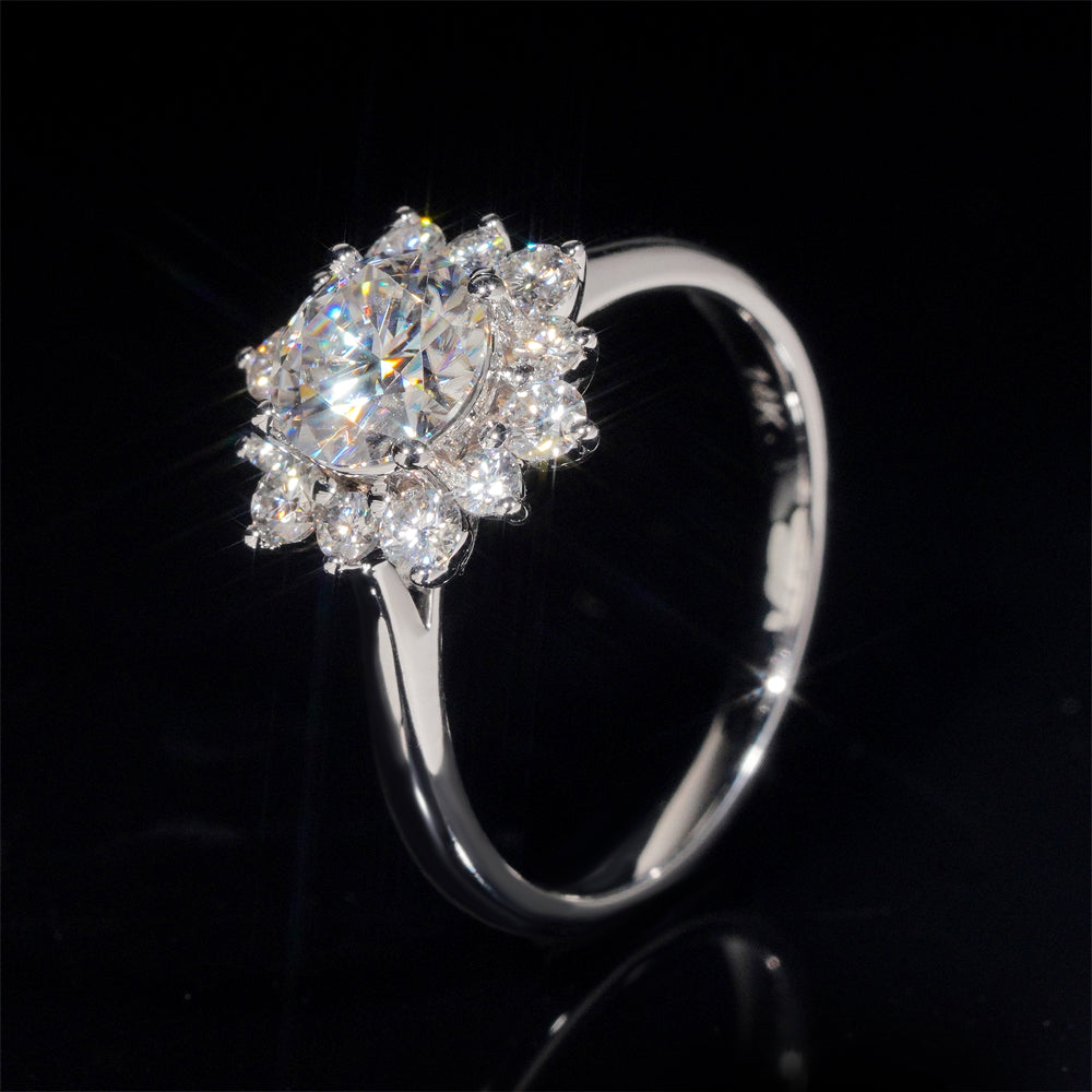 1CT Moissanite Diamond Cluster Flower Ring GRA Certificated 10K 14K 18K Real White Gold
