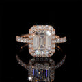 10K 14K 18K Real Rose Gold 2CT Emerald Cut Moissanite Halo Style Diamond Engagement Ring For Women