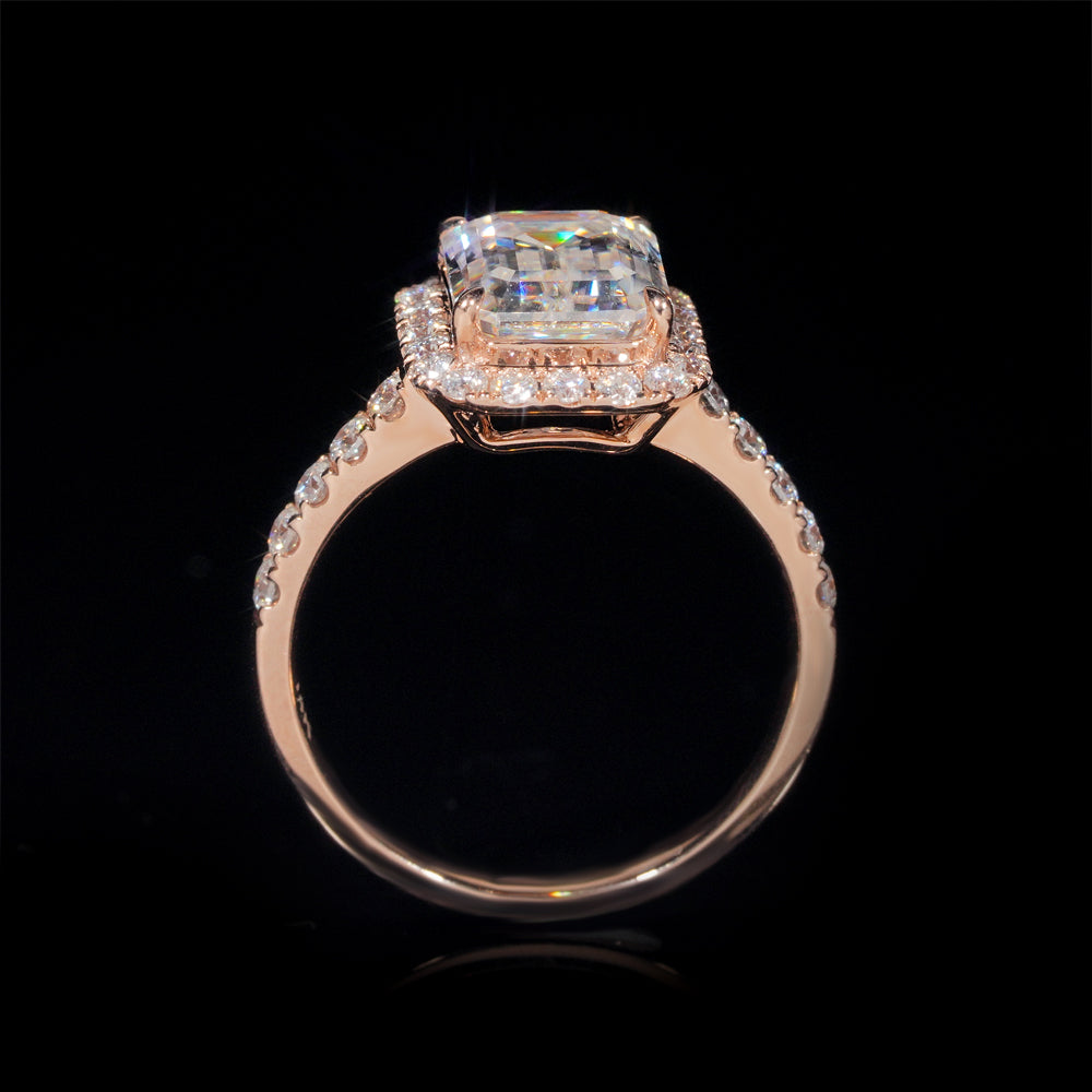10K 14K 18K Real Rose Gold 2CT Emerald Cut Moissanite Halo Style Diamond Engagement Ring For Women