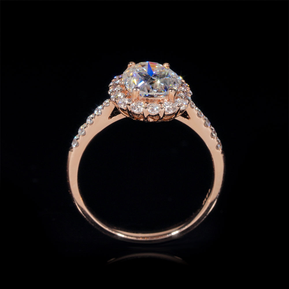 10K 14K 18K Rose Gold 2CT Oval Cut VVS D Color Moissanite Halo Style Diamond Engagement Ring