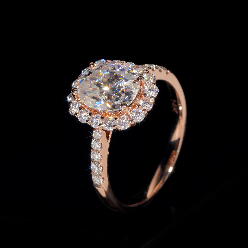 10K 14K 18K Rose Gold 2CT Oval Cut VVS D Color Moissanite Halo Style Diamond Engagement Ring