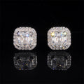 Men Iced Out 925 Sterling Silver Asscher Cut Halo Diamond Style Moissanite Stud Earrings