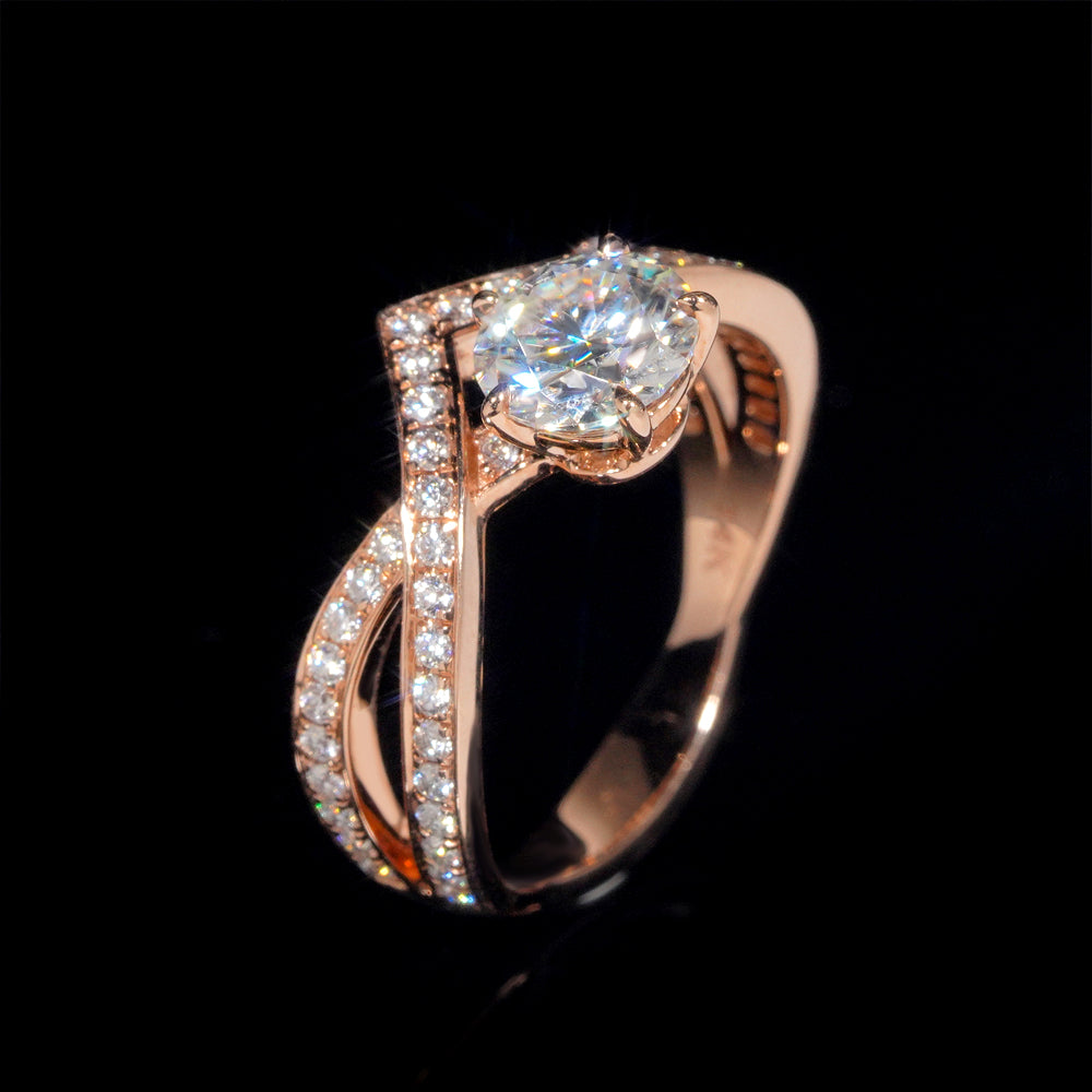 10K 14K 18K Real Rose Gold 1CT Moissanite Diamond Ring For Women