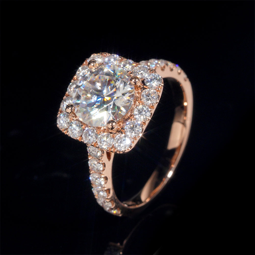 10K 14K 18K Real Gold VVS Moissanite 2CT Halo Diamond Moissanite Engagement Wedding Ring Jewelry