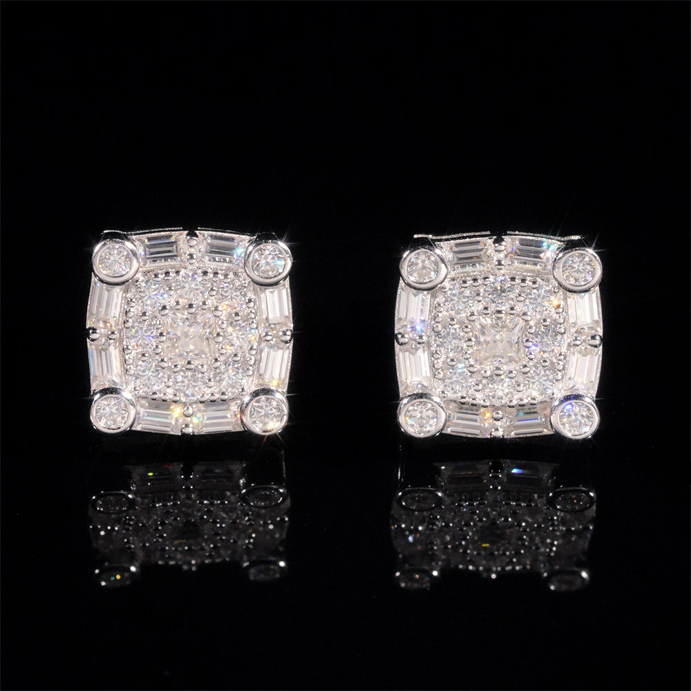 Hot Sell Square Moissanite Earrings 925 Sterling Silver Iced Out For Men And Women
