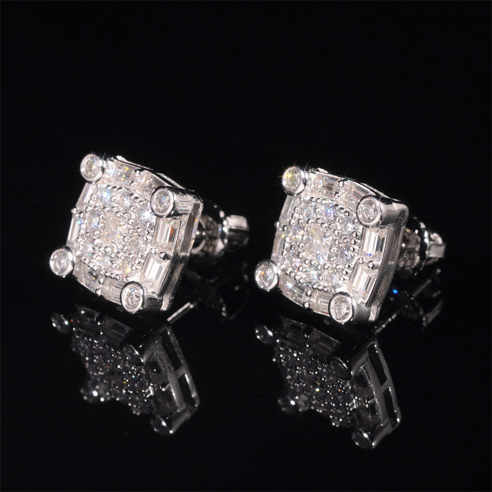Hot Sell Square Moissanite Earrings 925 Sterling Silver Iced Out For Men And Women
