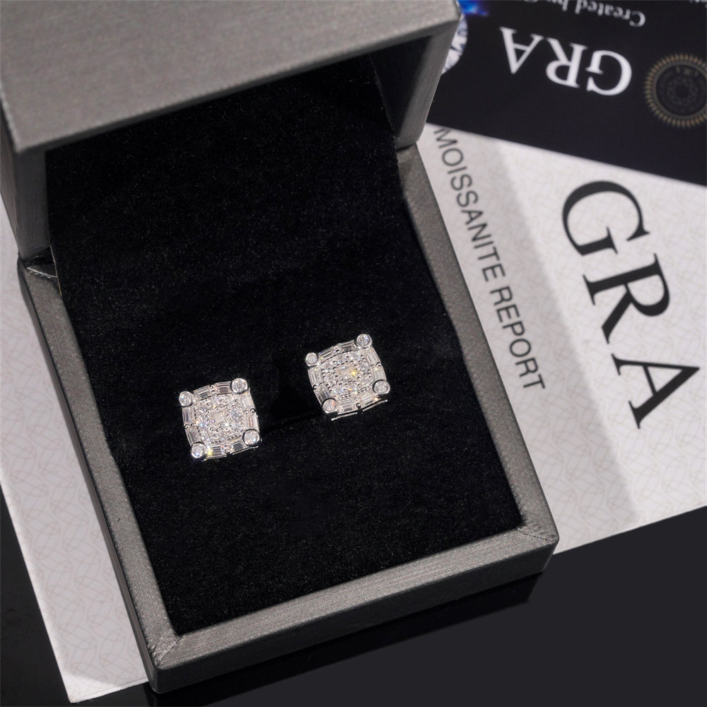 Hot Sell Square Moissanite Earrings 925 Sterling Silver Iced Out For Men And Women