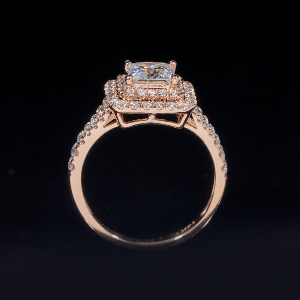 1.2CT Princess Cut Moissanite Diamond Halo Style Wedding Ring Jewelry 10K 14K 18K Real RoseGold