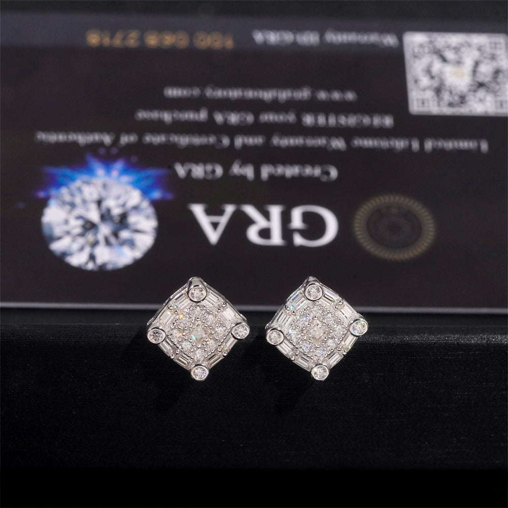 Hot Sell Square Moissanite Earrings 925 Sterling Silver Iced Out For Men And Women