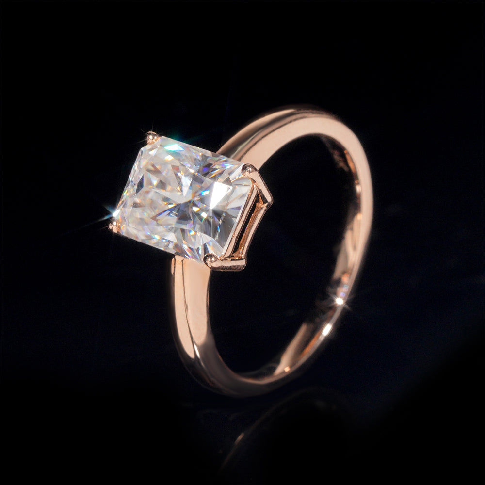 2CT Radiant Cut Moissanite Diamond Ring For Women 10k 14k 18k Rose Gold