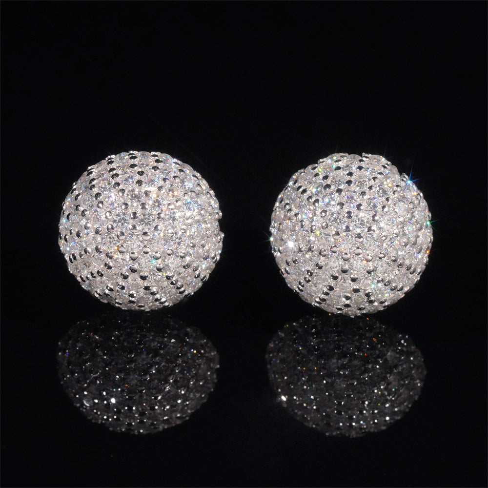Micro Pave Iced Out Disc Ball Moissanite Studs 925 Sterling Silver
