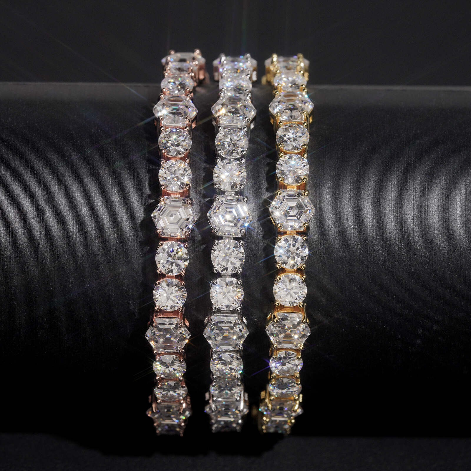 Round Mix Hexagon Cut Moissanite Diamond Tennis Bracelet 5MM