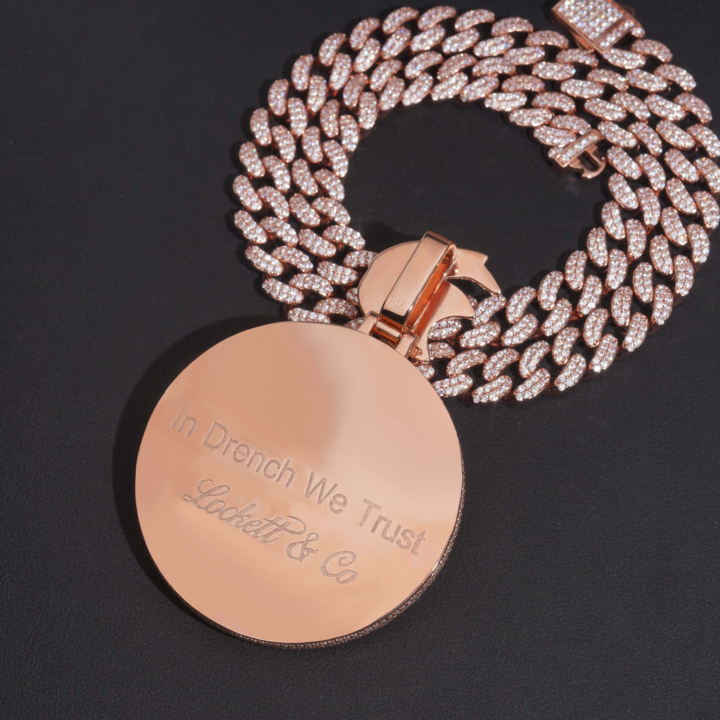 Iced Out Moissanite 2.5Inch Width Circle Logo Name Pendant Rose Gold