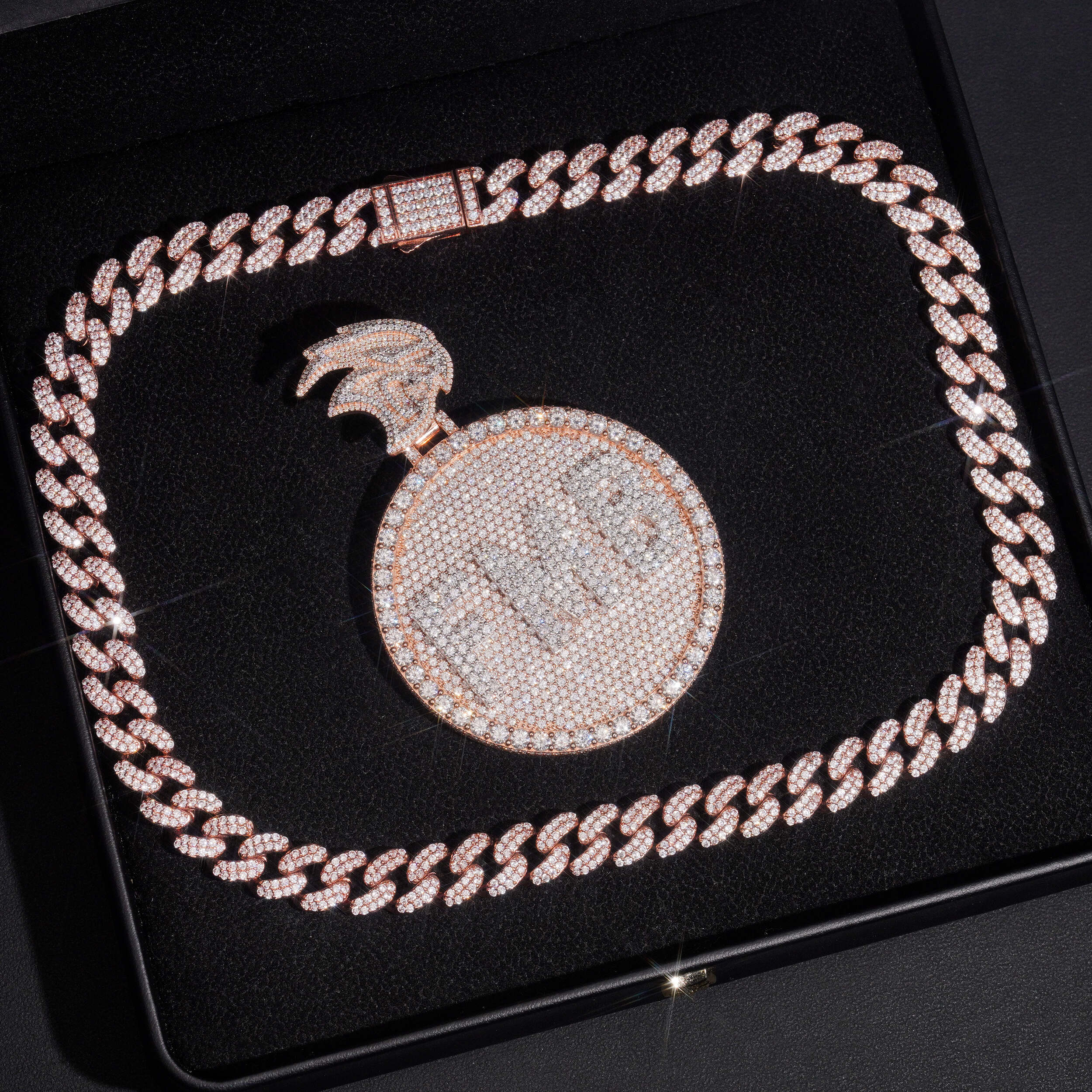 Iced Out Moissanite 2.5Inch Width Circle Logo Name Pendant Rose Gold