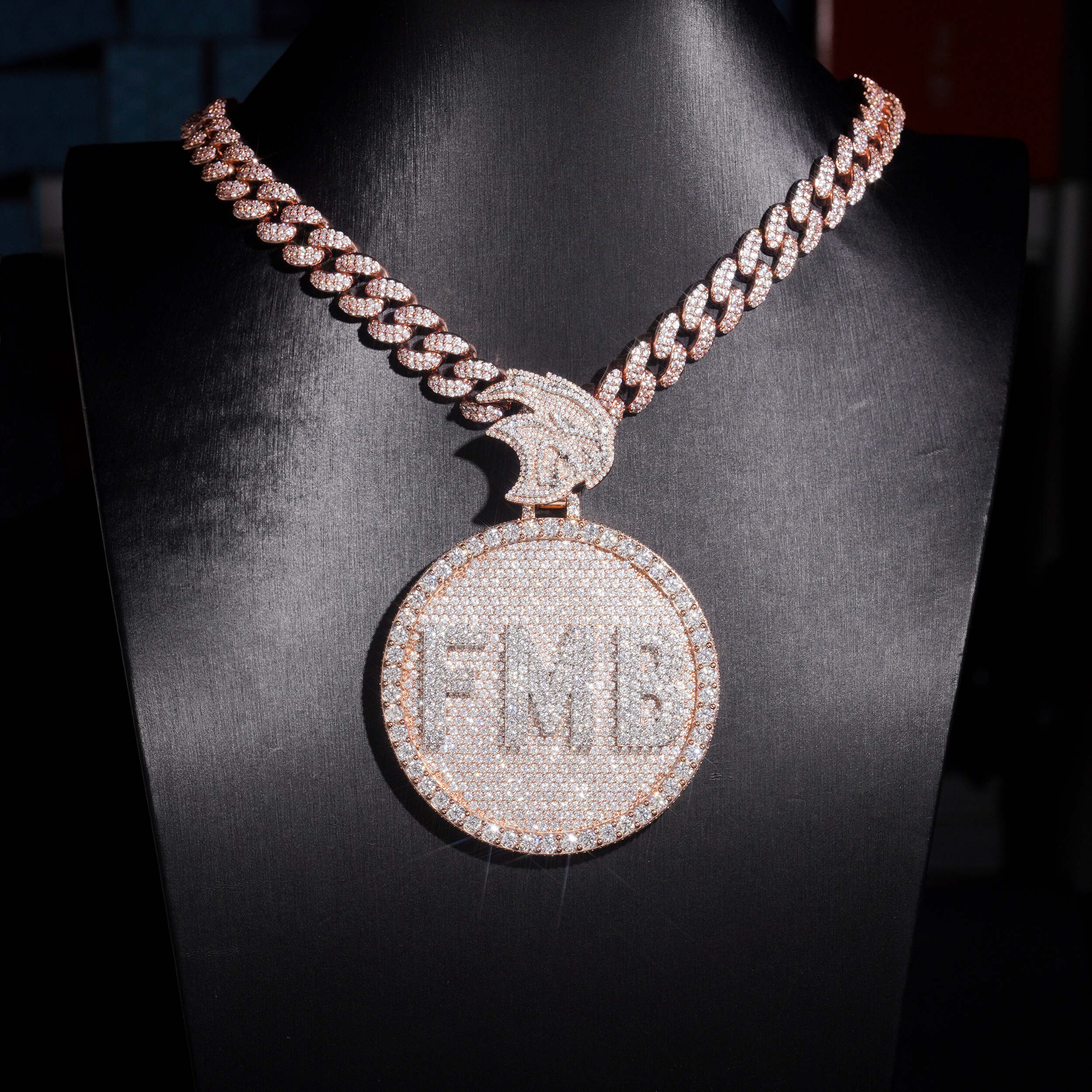 Iced Out Moissanite 2.5Inch Width Circle Logo Name Pendant Rose Gold