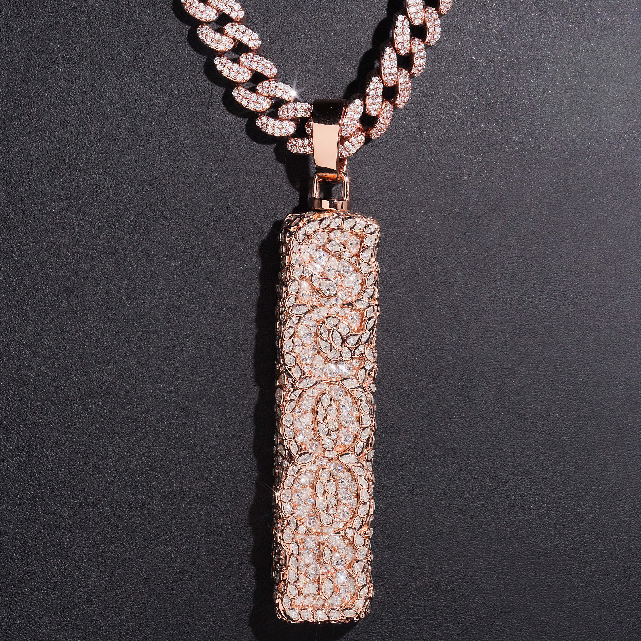 Double Side Iced Out Fancy Cut Rotate Vertical Name Pendant