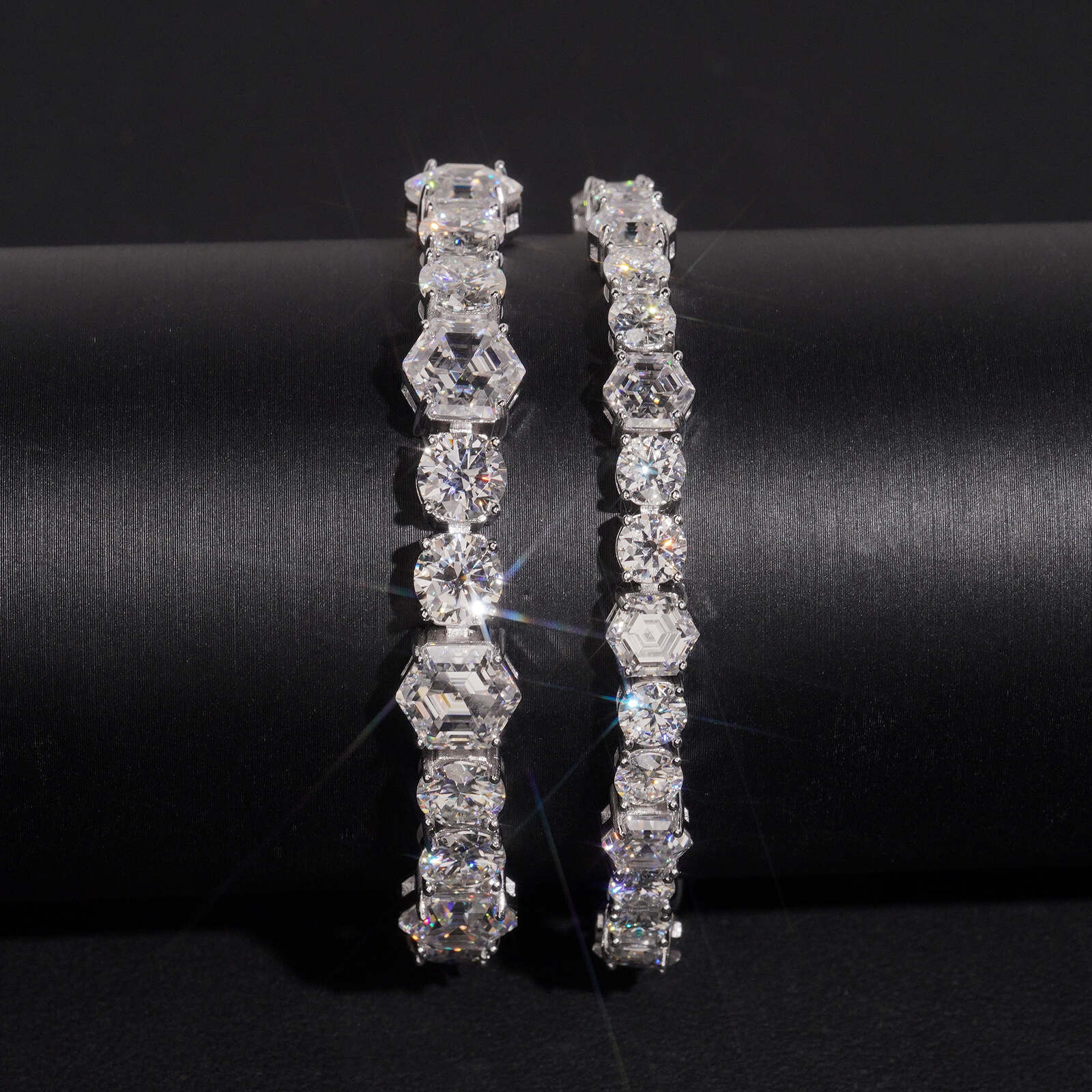 Round Mix Hexagon Cut Moissanite Diamond Tennis Bracelet 5MM