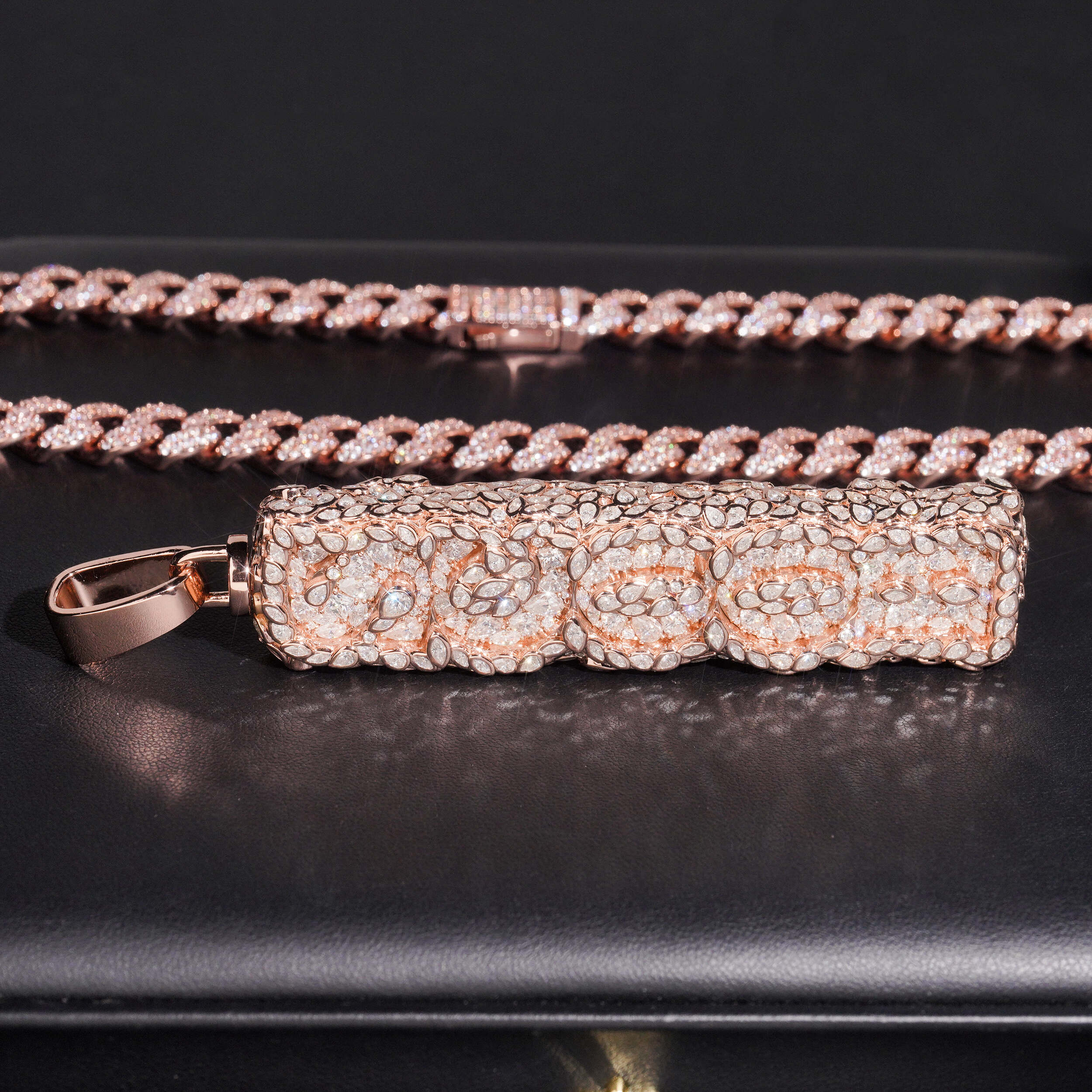 Double Side Iced Out Fancy Cut Rotate Vertical Name Pendant