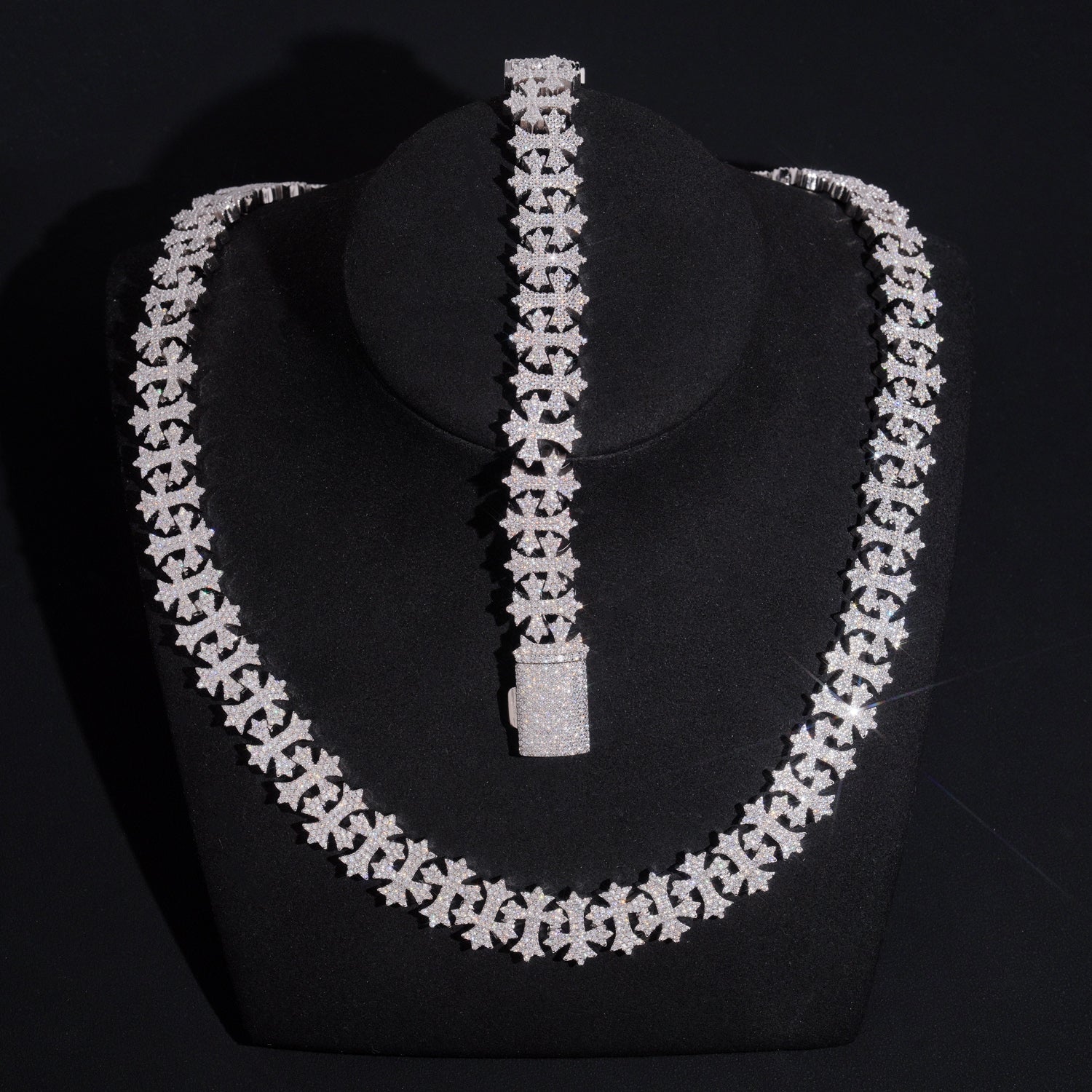 Sterling Silver 925 16MM Fully Iced VVS Moissanite LInk Hip Hop Chain Jewelry For Men Chrome Heart Style