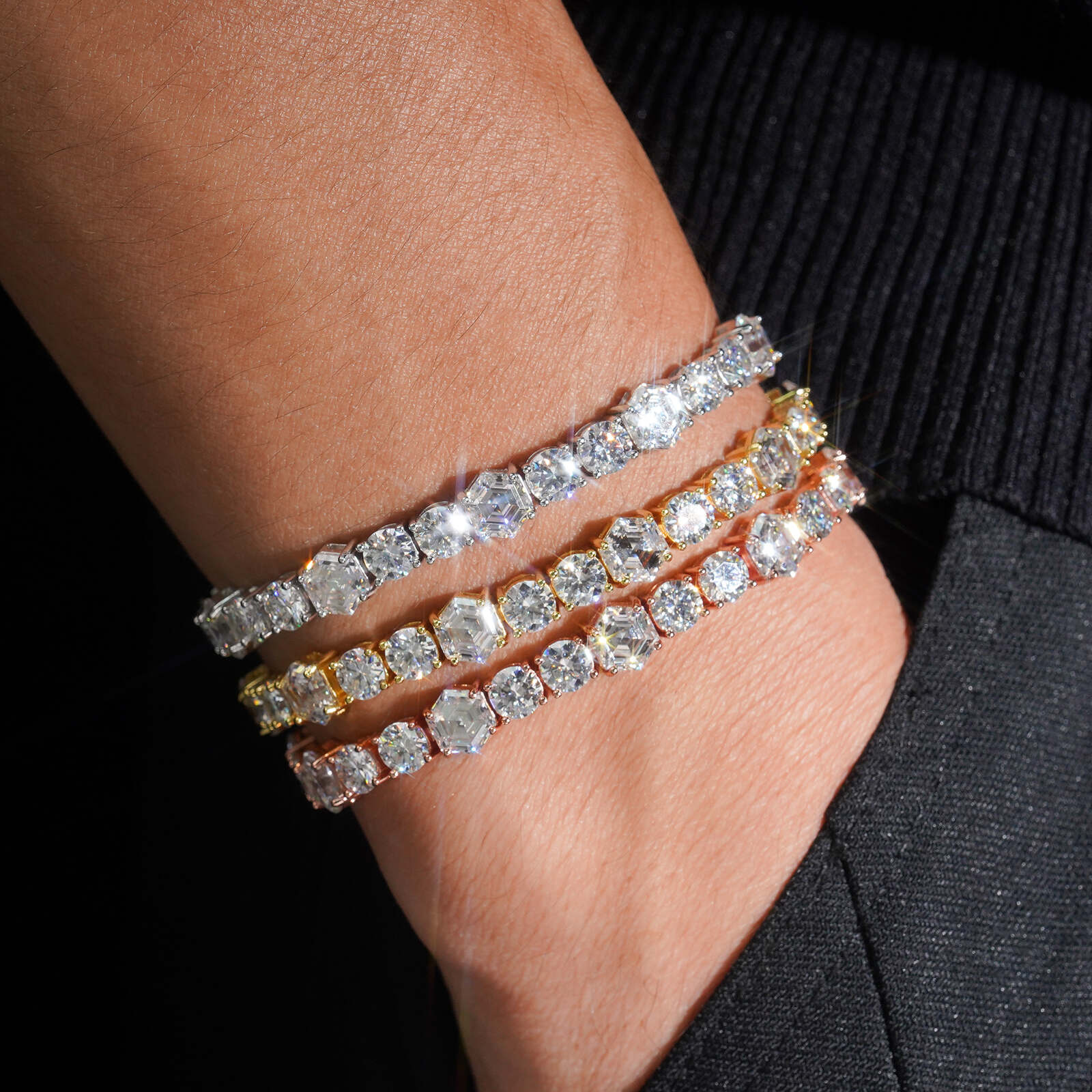 Round Mix Hexagon Cut Moissanite Diamond Tennis Bracelet 5MM