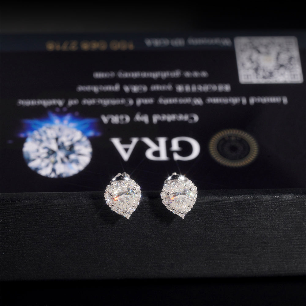 Cute Style Hot Sell Sterling Silver 925 Moissanite Diamond Halo Heart Earrings
