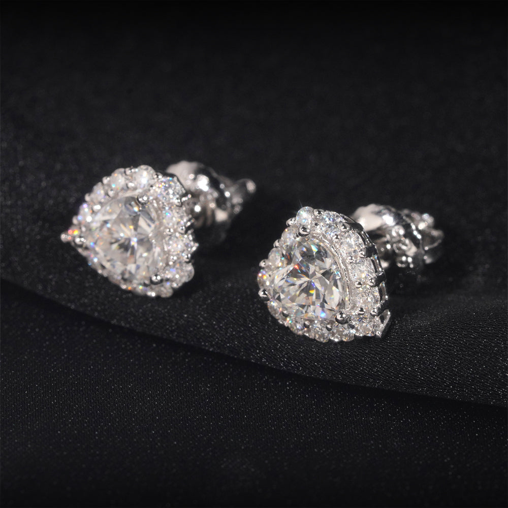 Cute Style Hot Sell Sterling Silver 925 Moissanite Diamond Halo Heart Earrings