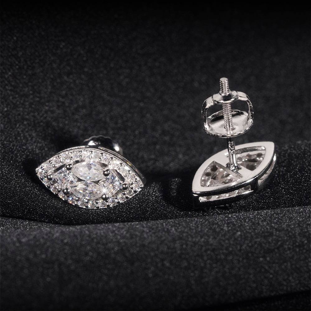 Sterling Silver Moissanite Stud Earrings, Hip Hop Screw Back