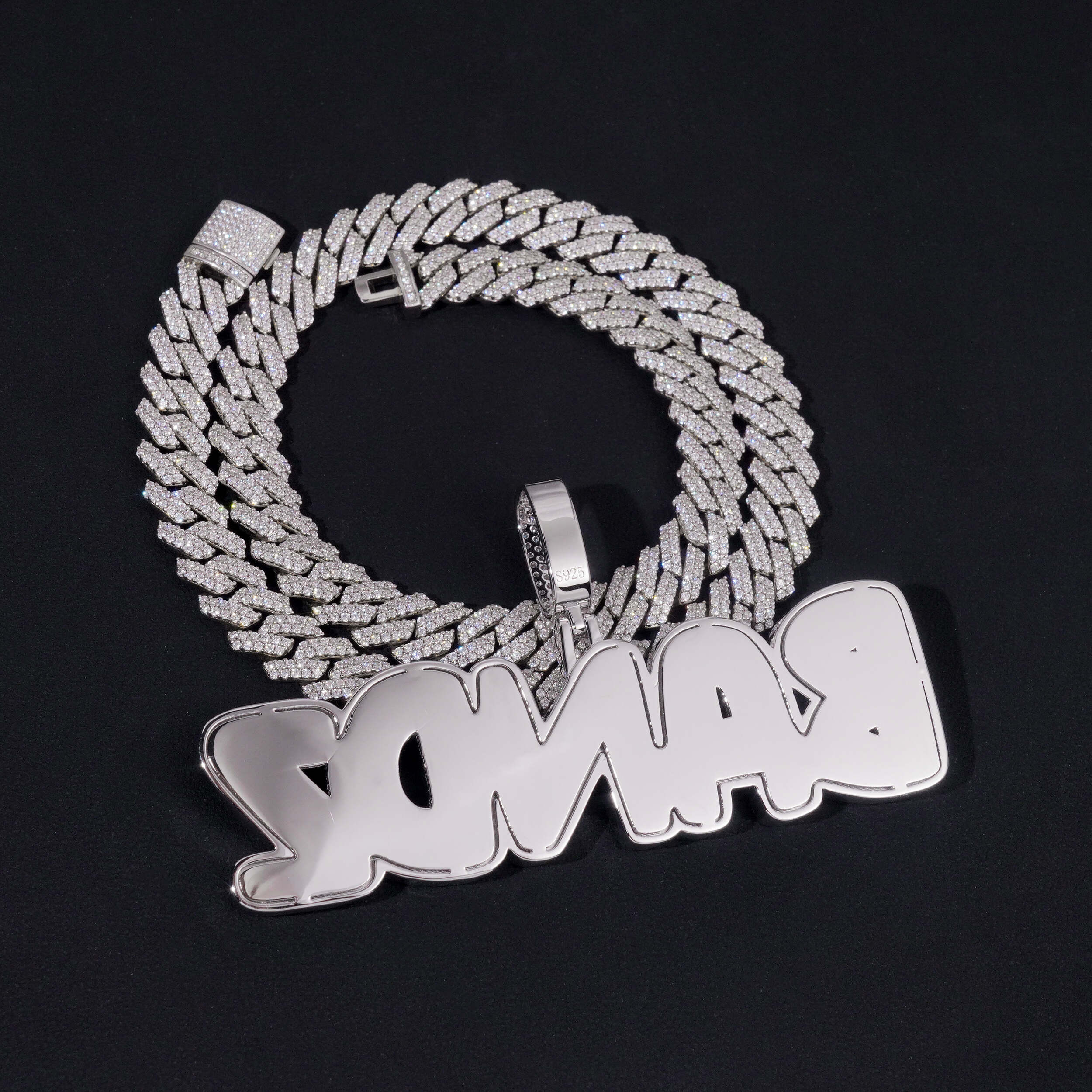 925 Silver Iced Out VVS Moissanite Diamond Custom Name Pendant Match 15MM Cuban