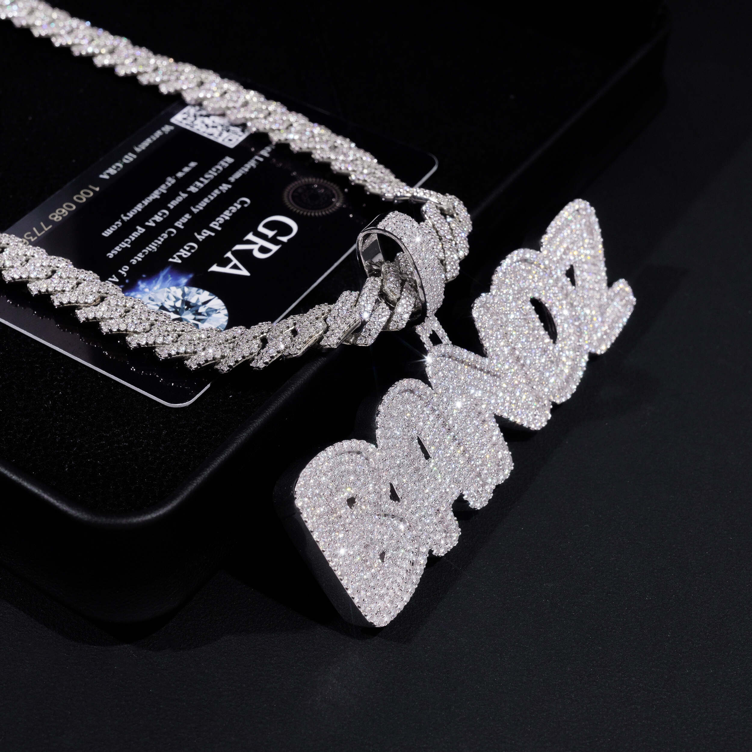 925 Silver Iced Out VVS Moissanite Diamond Custom Name Pendant Match 15MM Cuban