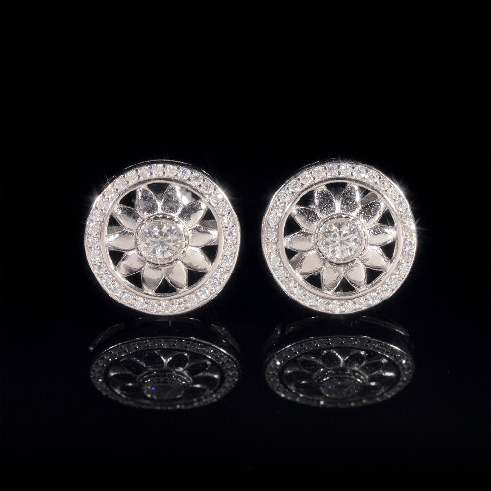 Solid Silver Cricle Round Earrings With GRA Certificate Moissanite Diamond